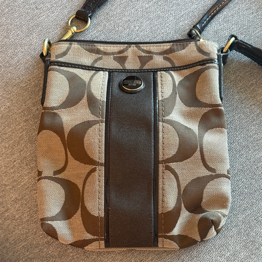 Coach Signature Tan and Brown Crossbody Bag